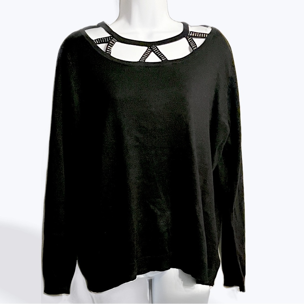 Black Rhinestone Embellished Cut-Out Top
